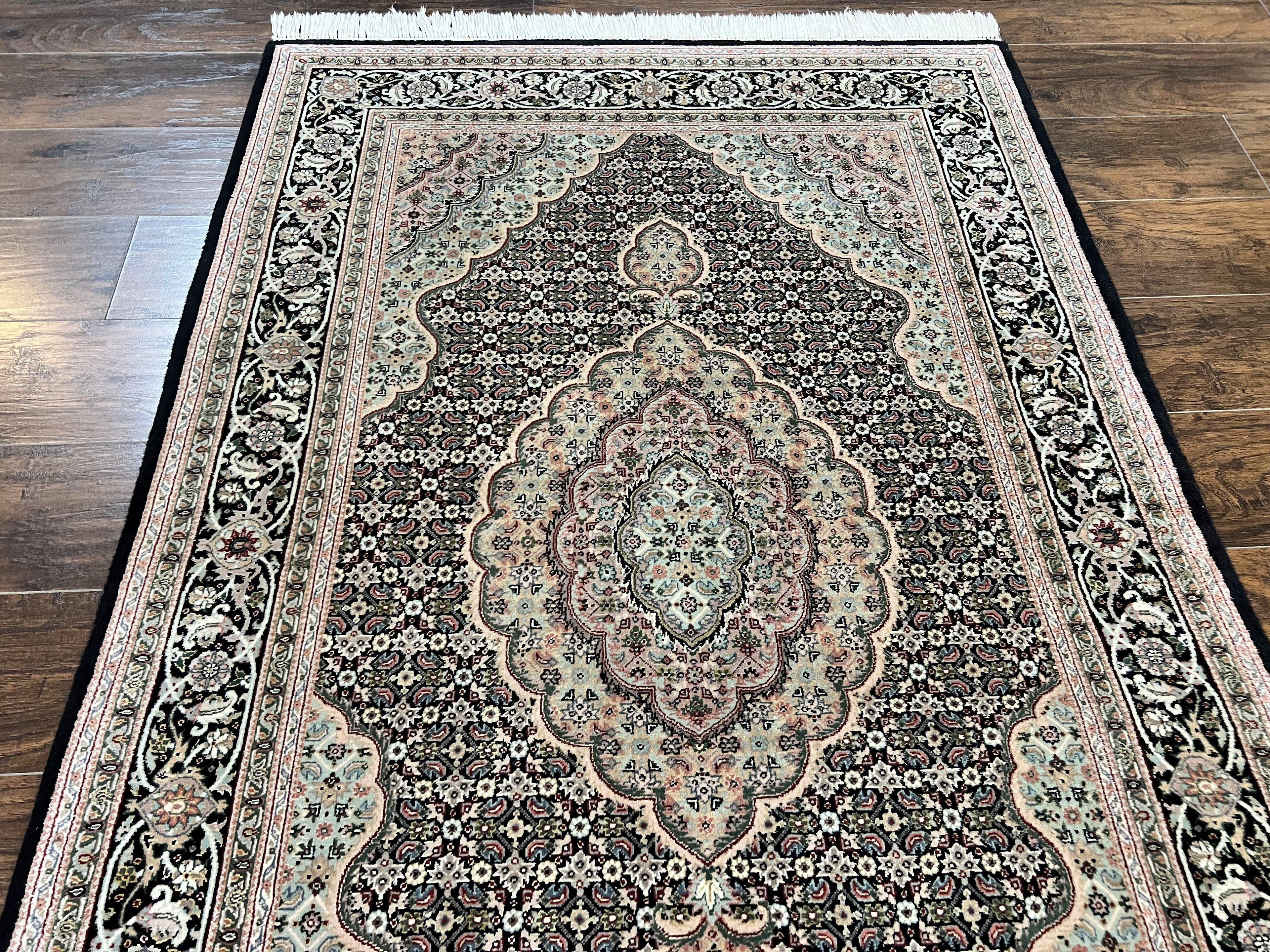 Sino Persian Rug 4x6, Fine Hand Knotted Carpet, Black, Wool, Vintage Rug 4 x 6, Herati Mahi, 300 KPSI
