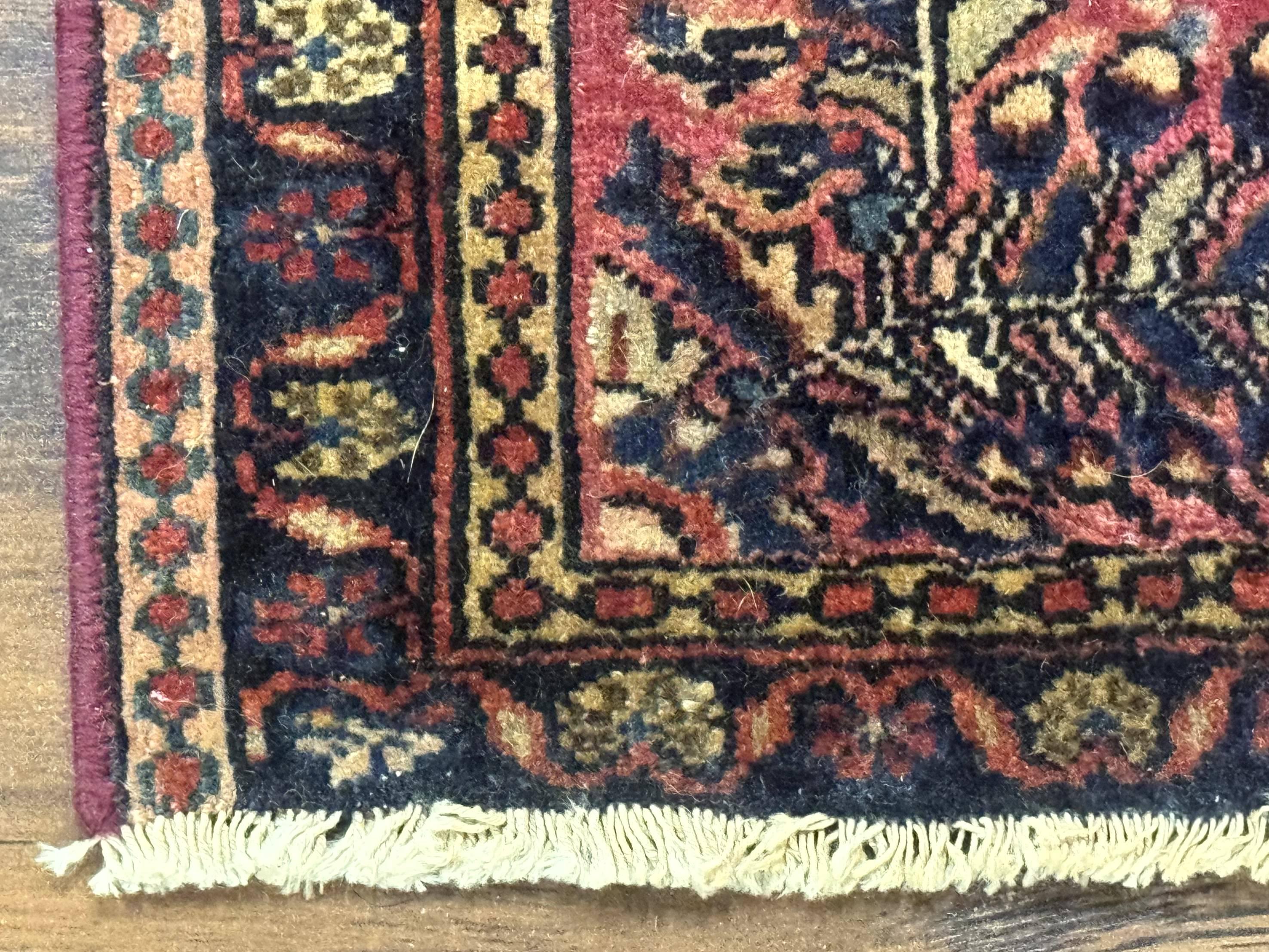 Small Antique Persian Sarouk Rug 2x2 ft, Red 1920s Wool Rug