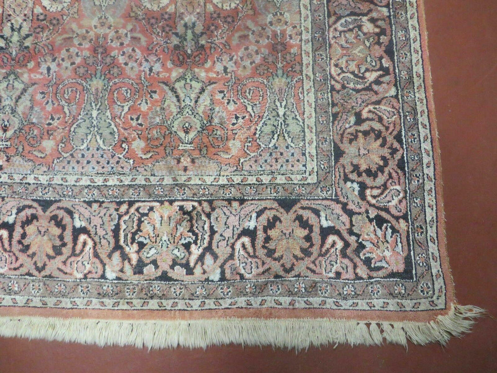 6' X 6' Vintage Handmade Fine Indian Silk Rug Kashmir Square Nice