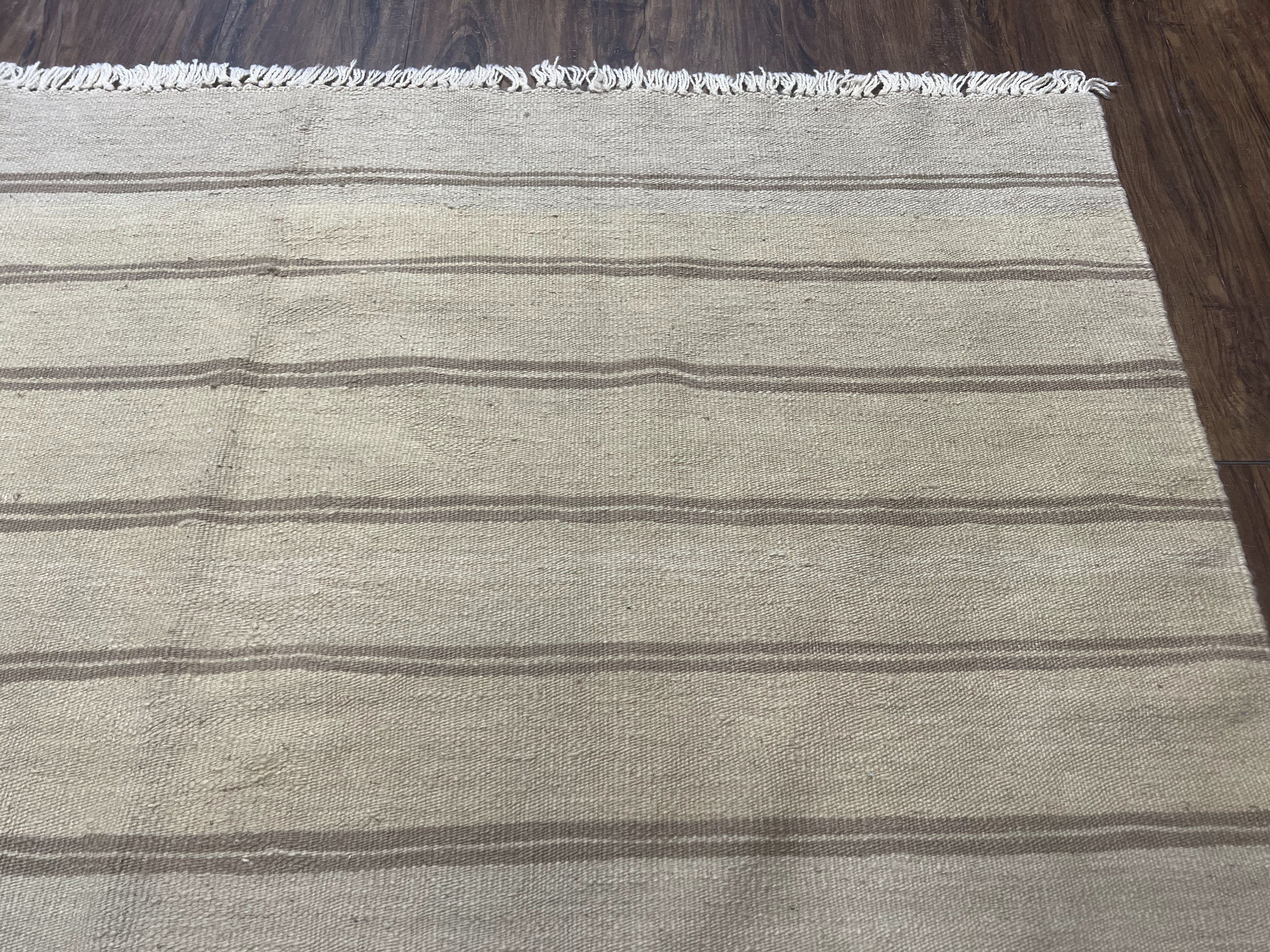 New Turkish Kilim Rug 5x8 Flatweave Carpet, Bohemian Rug, Contemporary Rug, Hand Woven, Wool Area Rug, Gray and Taupe, Striped Pattern