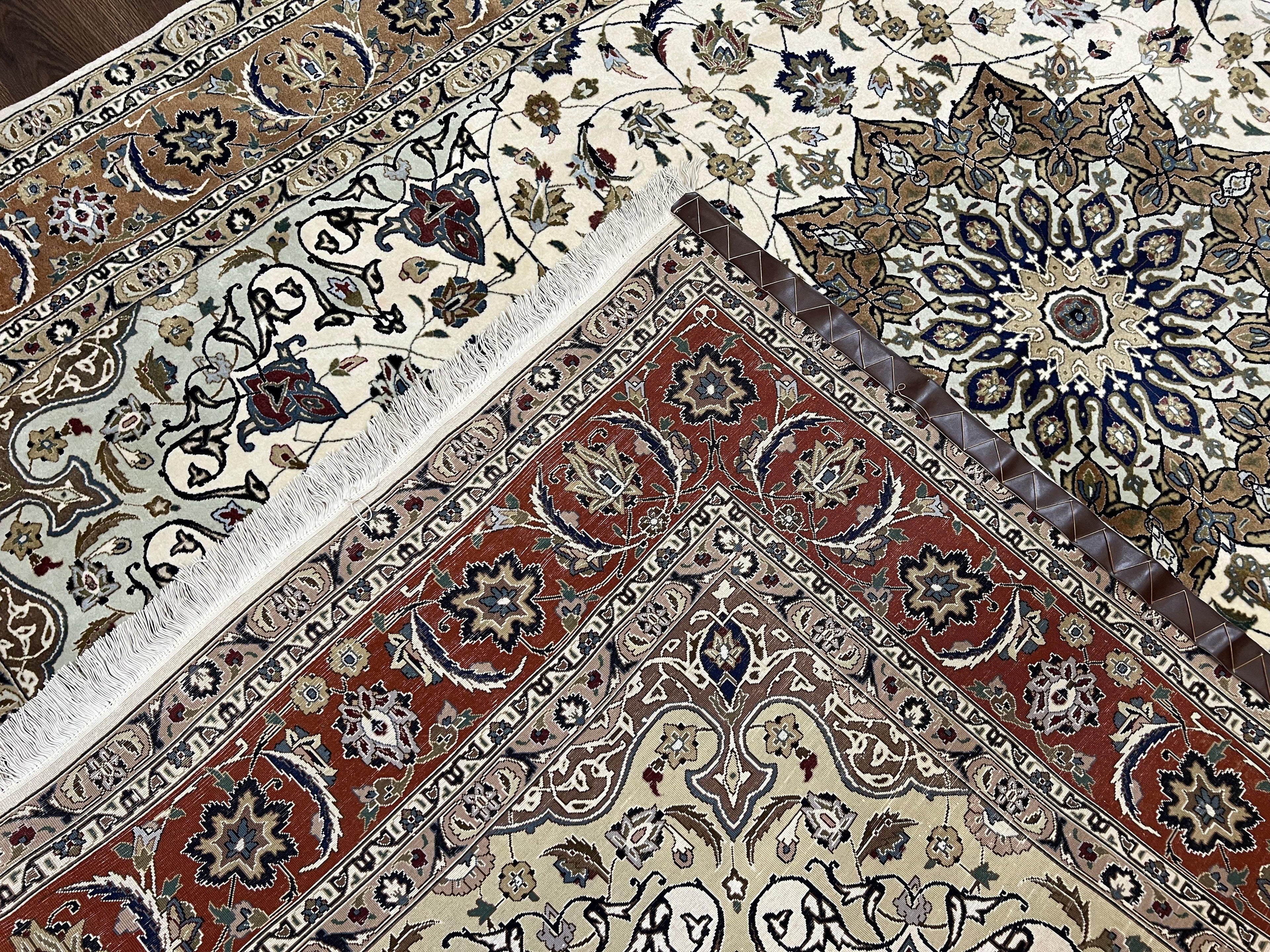 Wonderful Persian Tabriz Rug 7x10, Floral Medallion, Very Fine Oriental Carpet, Ivory