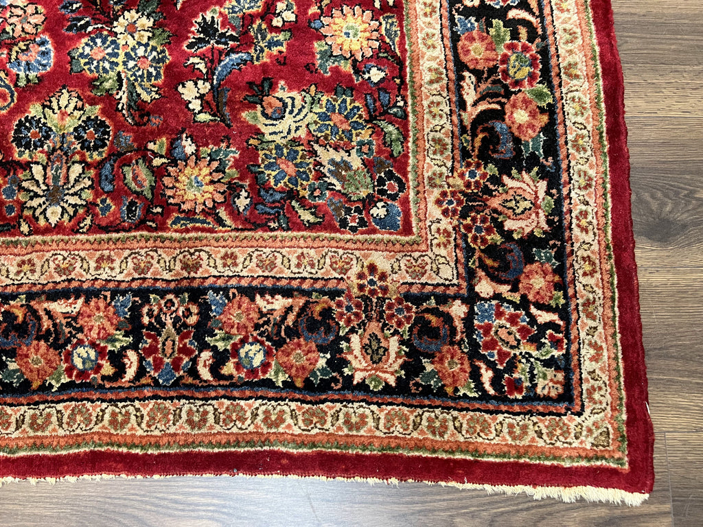 Persian Sarouk Rug 5x6, Hand Knotted Antique 1920s Sarouk, Red Navy Blue