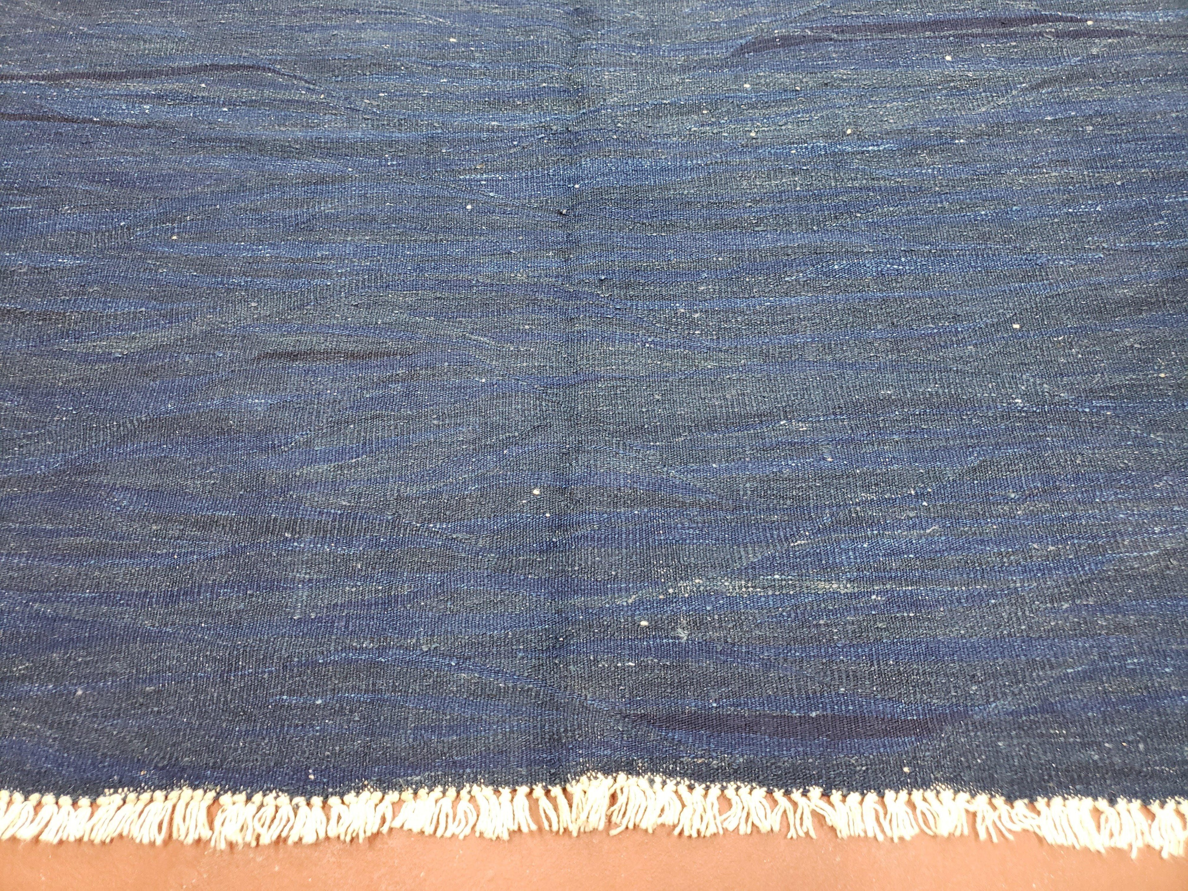 Large Blue Turkish Kilim Rug 7x10, Handmade, Wool