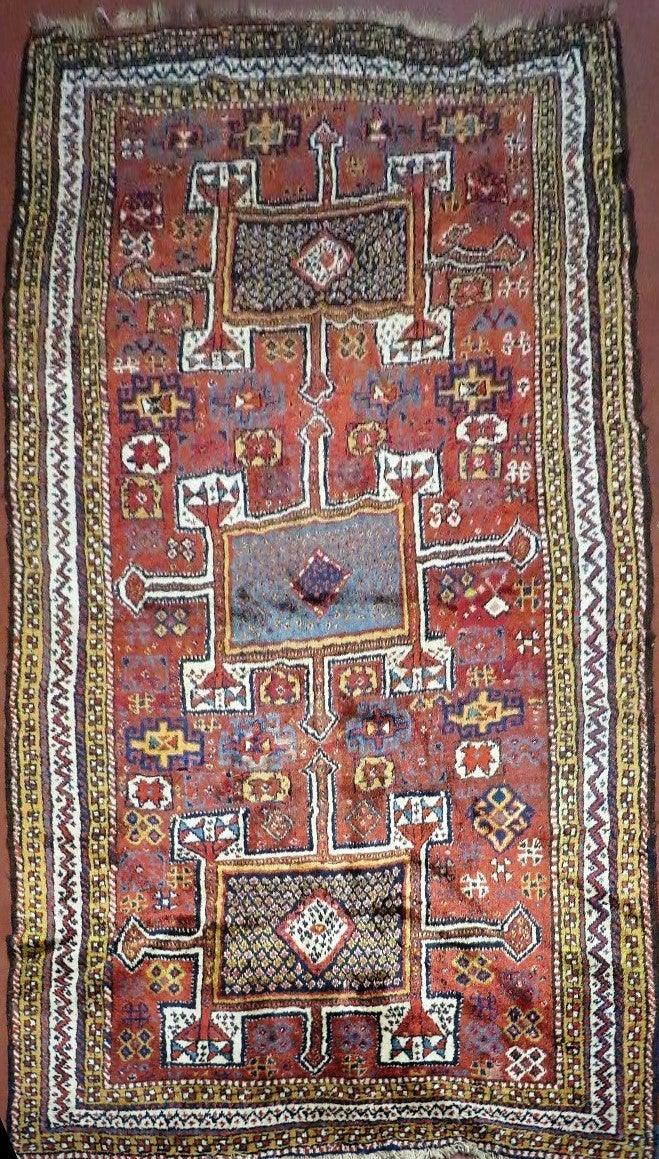 Antique Moroccan Runner Rug 4x9, Wide Runner, Hand Knotted Tribal Oriental Carpet, Hallway Rug, Geometric Medallions, Red, Bohemian Rug Nice
