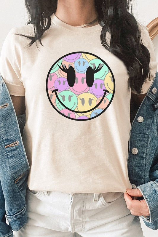 Rainbow Lash Smiley Faces Cheery Graphic Tee T-Shirt