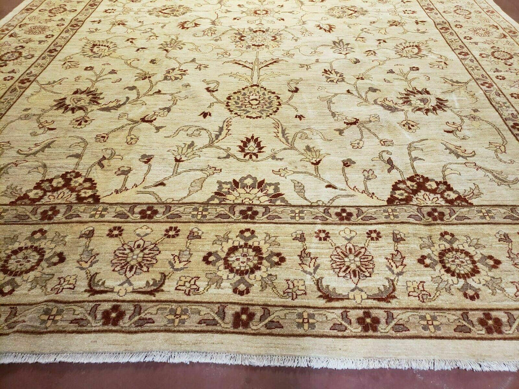 Oushak Rug 10x14 Neutral Colors Handmade Peshawar Wool Carpet Oatmeal Beige
