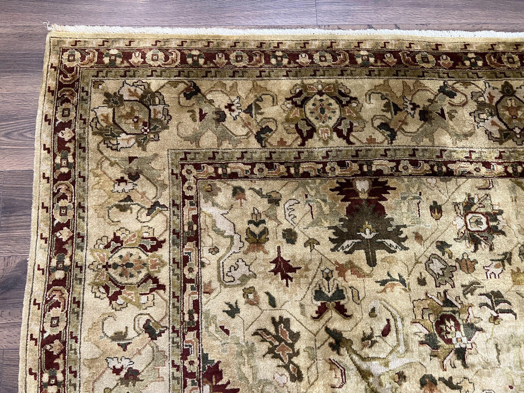 Indian Mahal Rug 8x10, Allover Floral Mahal Oriental Carpet 8 x 10, Handmade Hand Knotted Wool Rug, Indo Persian Area Rug, Tea-Washed Tan
