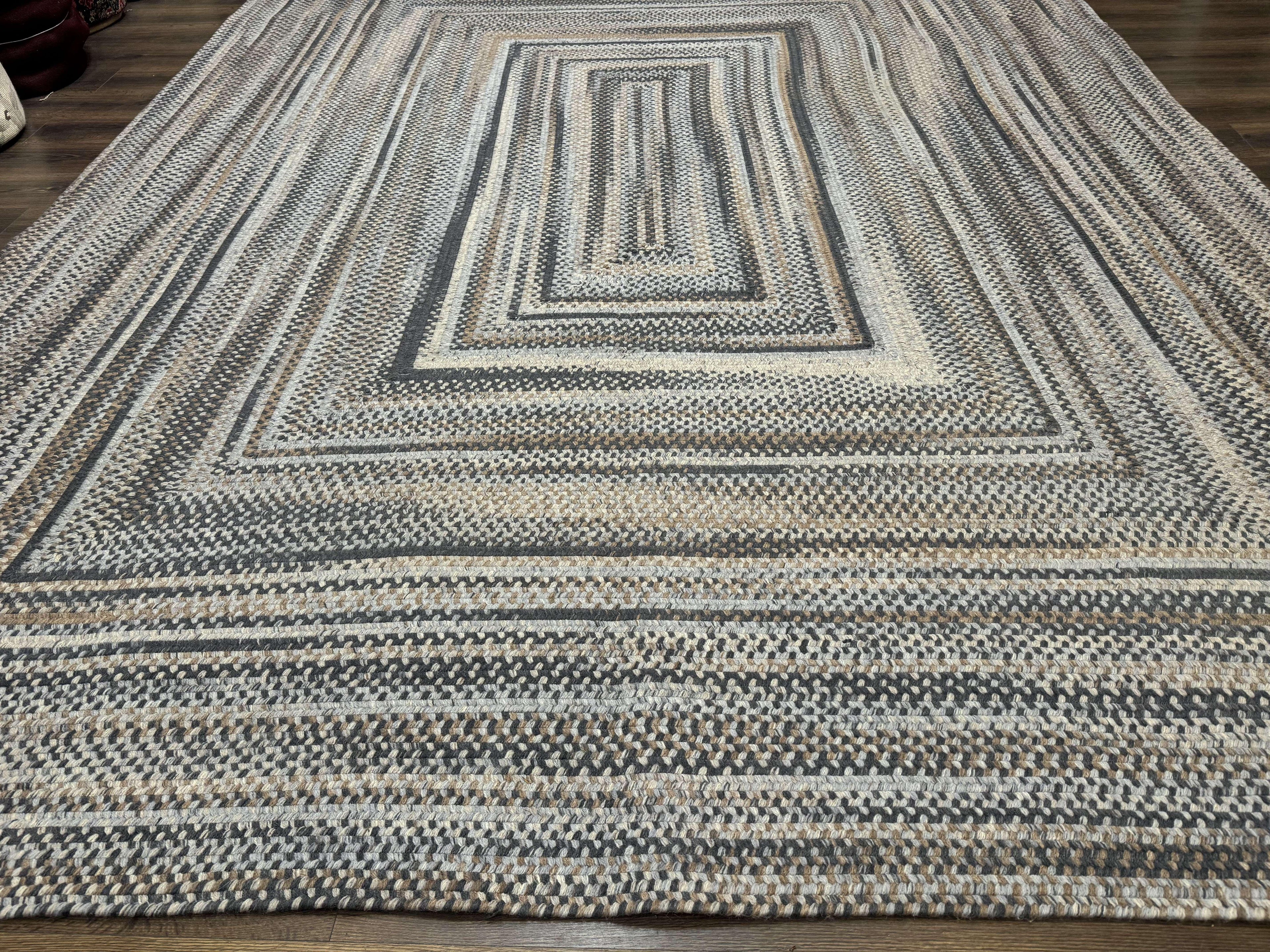 Large American Braided Rug 10x13, Multicolor, Vintage Braided Carpet, Rare Size