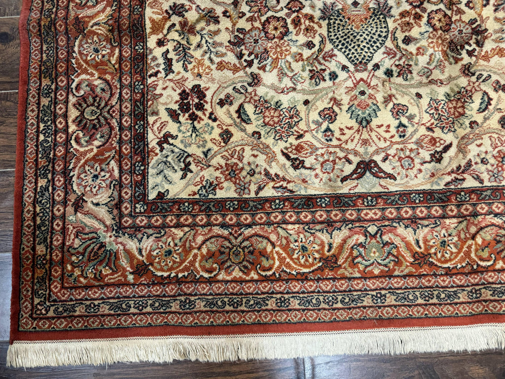 Antique Persian Rug 5x7, Allover Floral with Vases, Beige and Red, Belgian Power Loomed Rug, Vintage