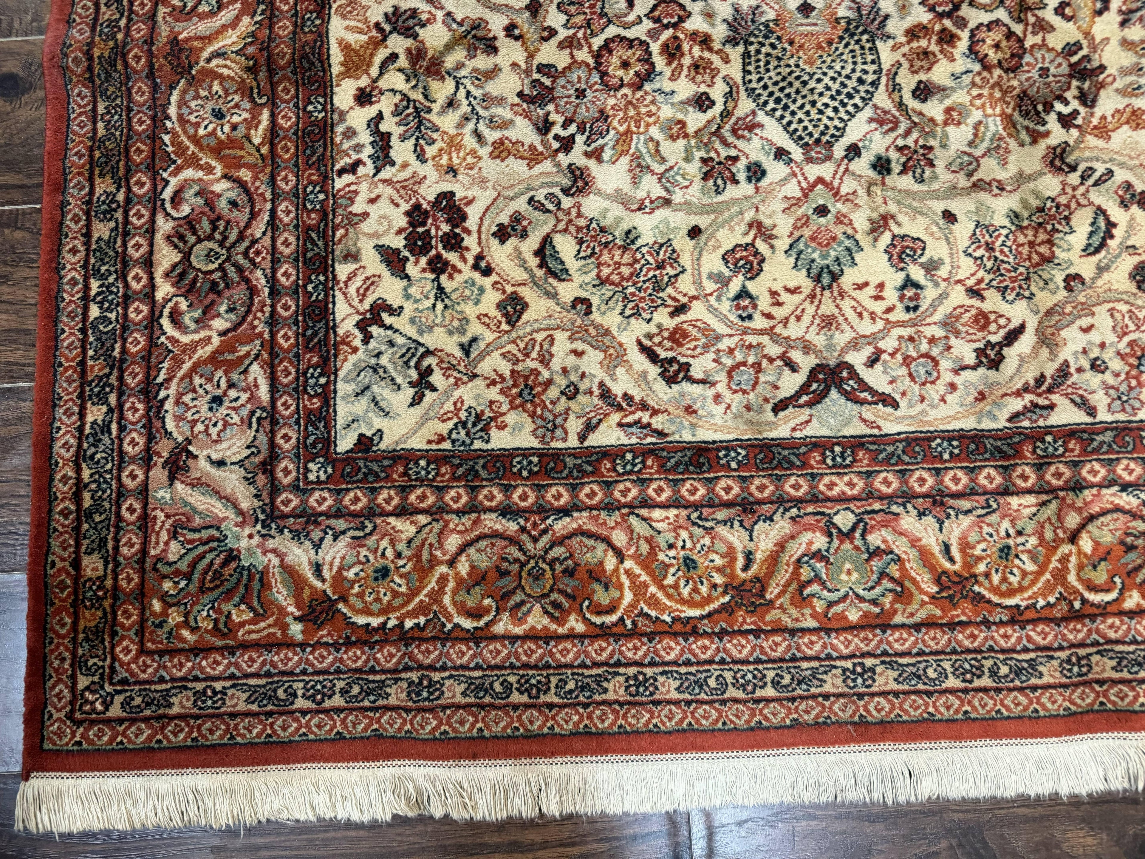 Antique Persian Rug 5x7, Allover Floral with Vases, Beige and Red, Belgian Power Loomed Rug, Vintage