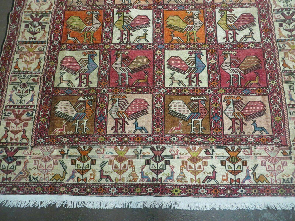 4' X 6' Vintage Russian Kilim Handmade Flat Soumak Weave Silk Wool Rug Organic