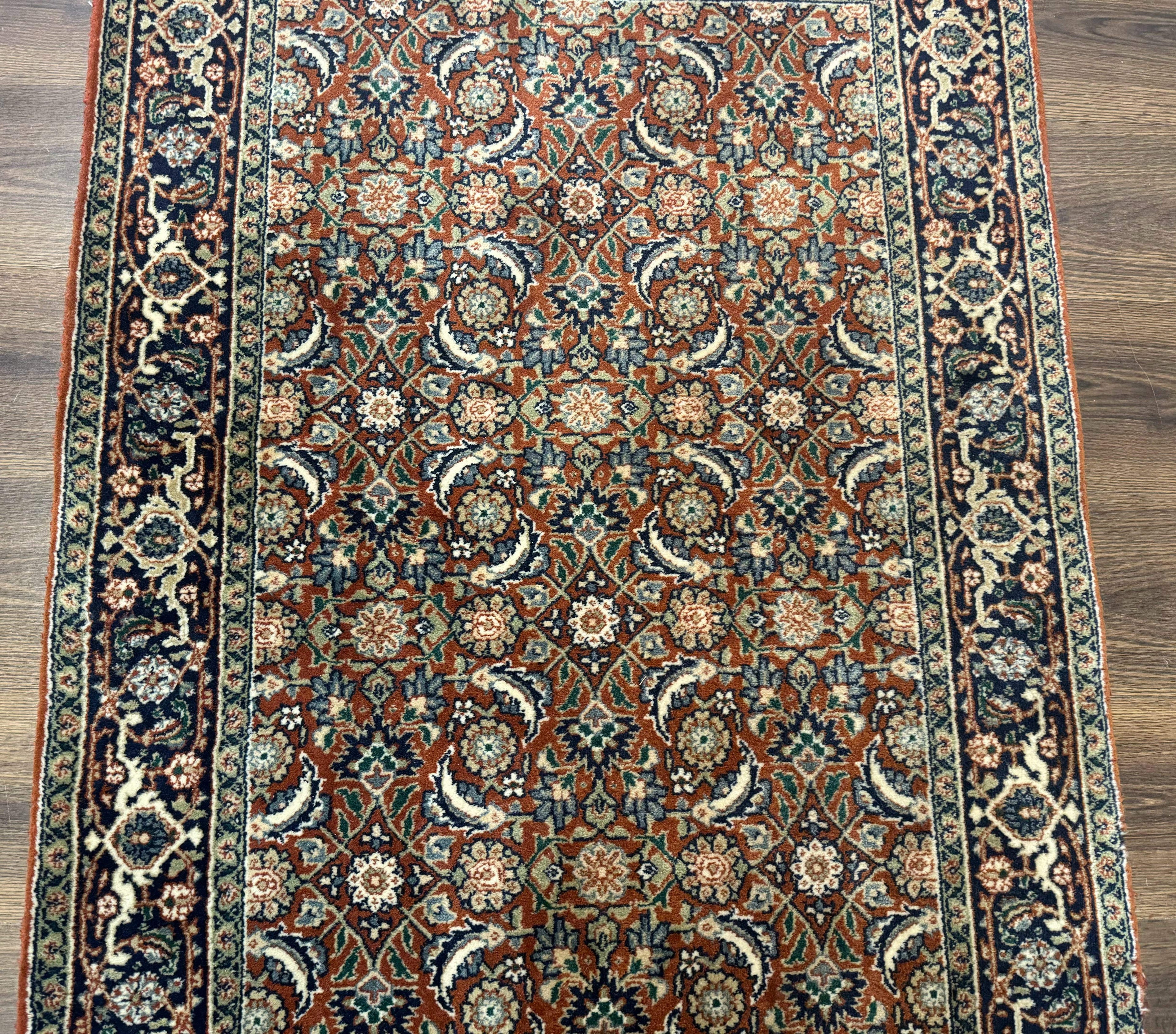 Indo Persian Bijar Rug 3x5, Red and Navy Blue, Allover Pattern, Fine Hand Knotted Wool Carpet