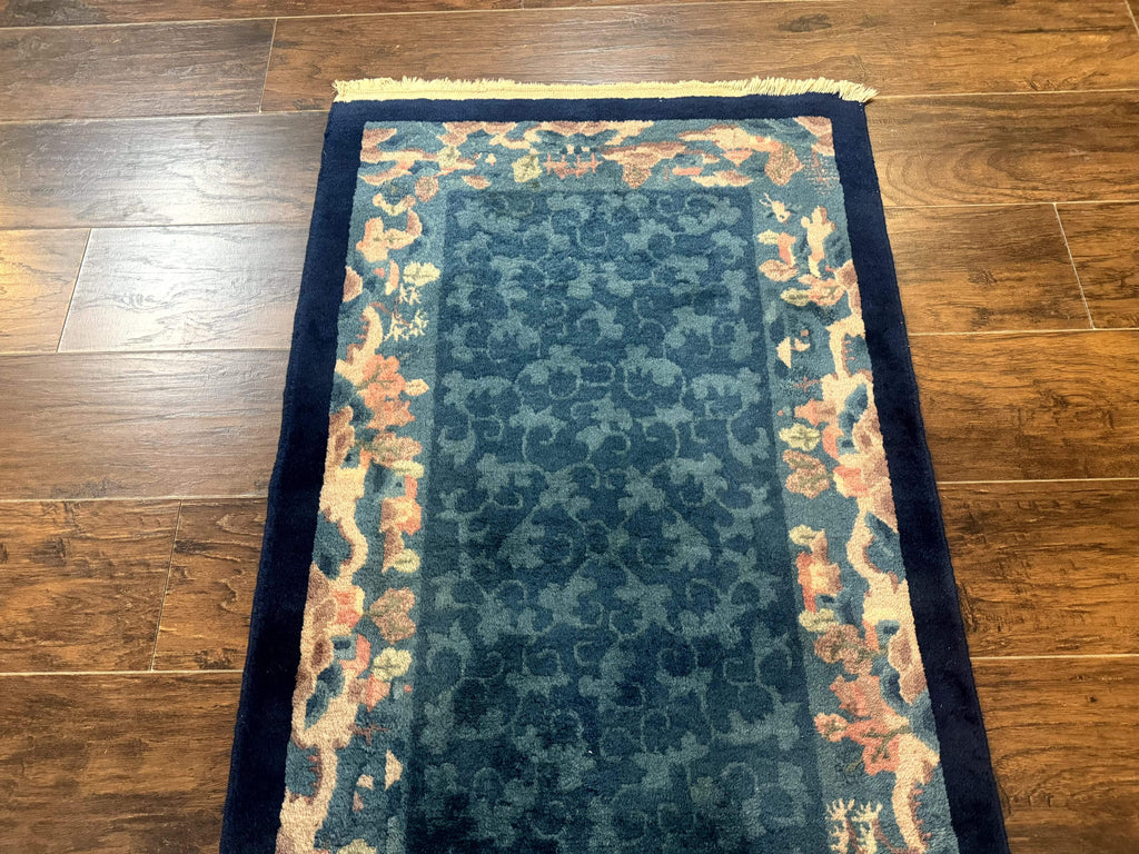 Blue Chinese Rug 2.6 x 4, Fete Rug, Peking Rug, Chinese Wool Rug, Art Deco Carpet