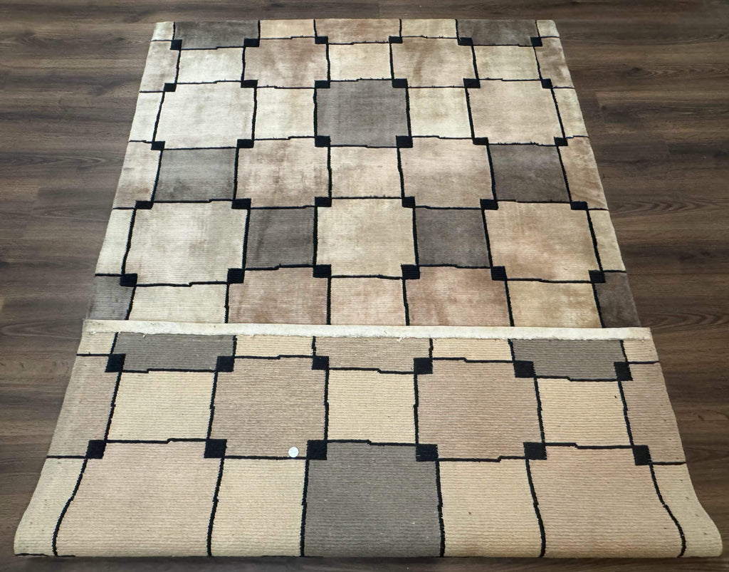 Tibetan Wool Rug 5x8, Contemporary Modern Carpet, Abstract Design, Soft Thick Pile, Pair B