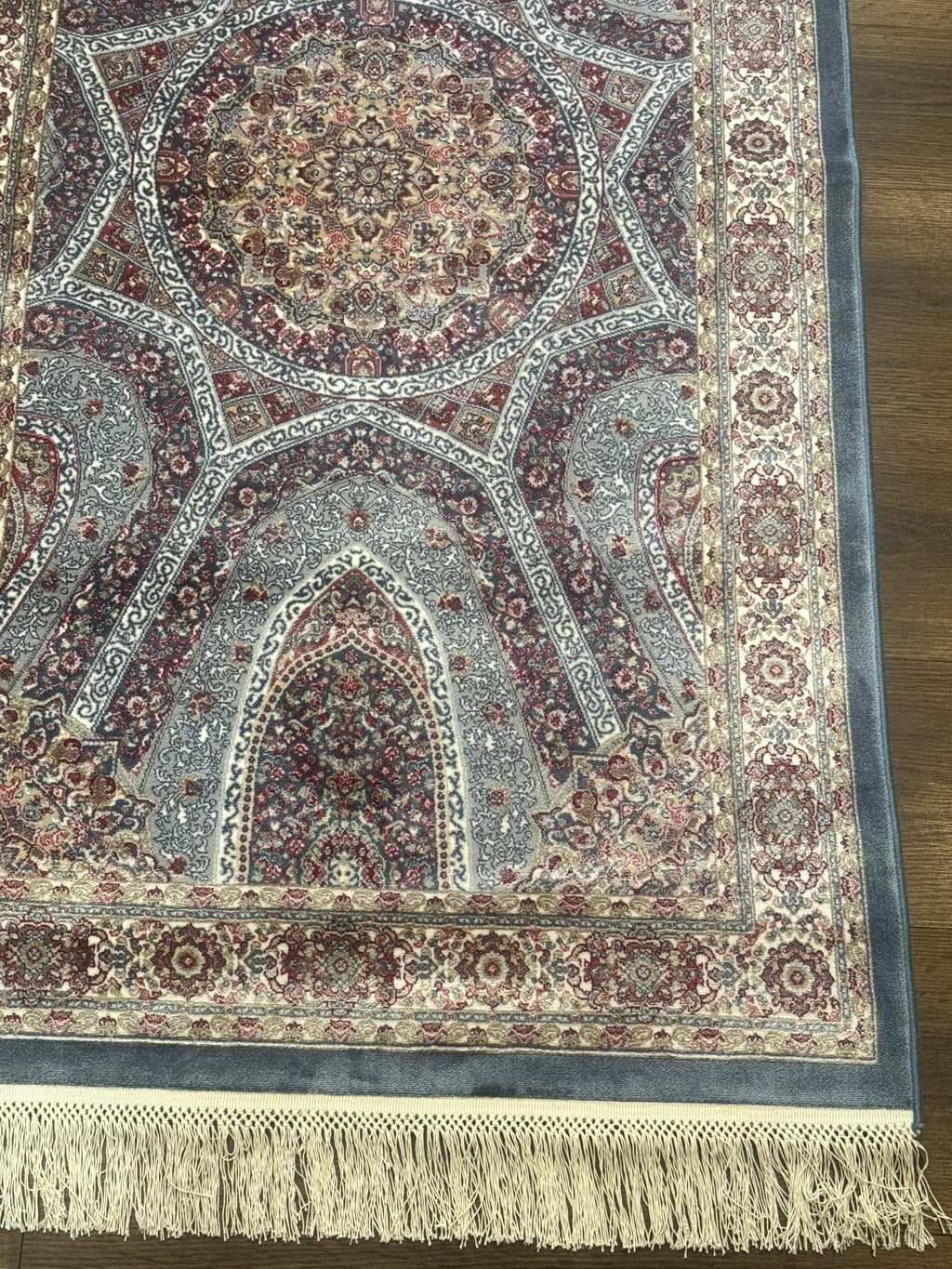 Turkish Silk Runner Rug 2.6 x 10, Light Blue Carpet, Bamboo Silk, New