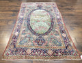 Antique Persian Kerman Lavar Rug 4.4 x 7.5, Highly Collectible Rare, 1880s Rug, Millefleurs, Cows, Wool Hand Knotted, Pictorial