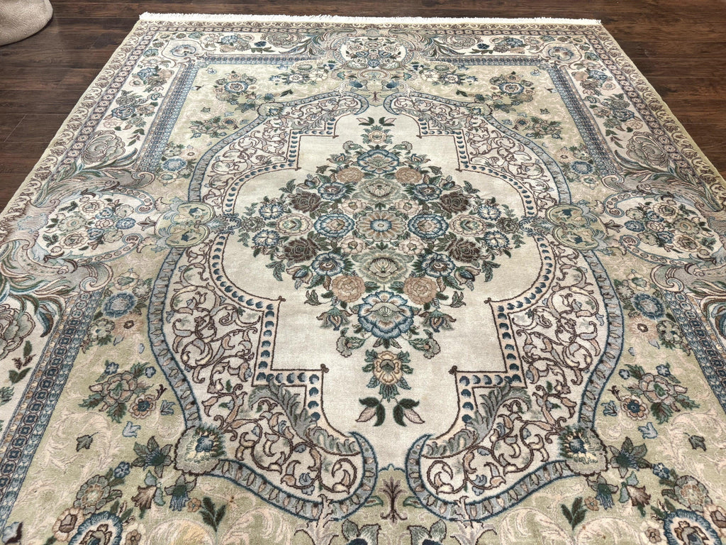 Pak Persian Rug 8 x 10.6, Elegant Oriental Carpet, Floral Medallion, Vintage Handmade Wool Rug, FIne 240 KPSI