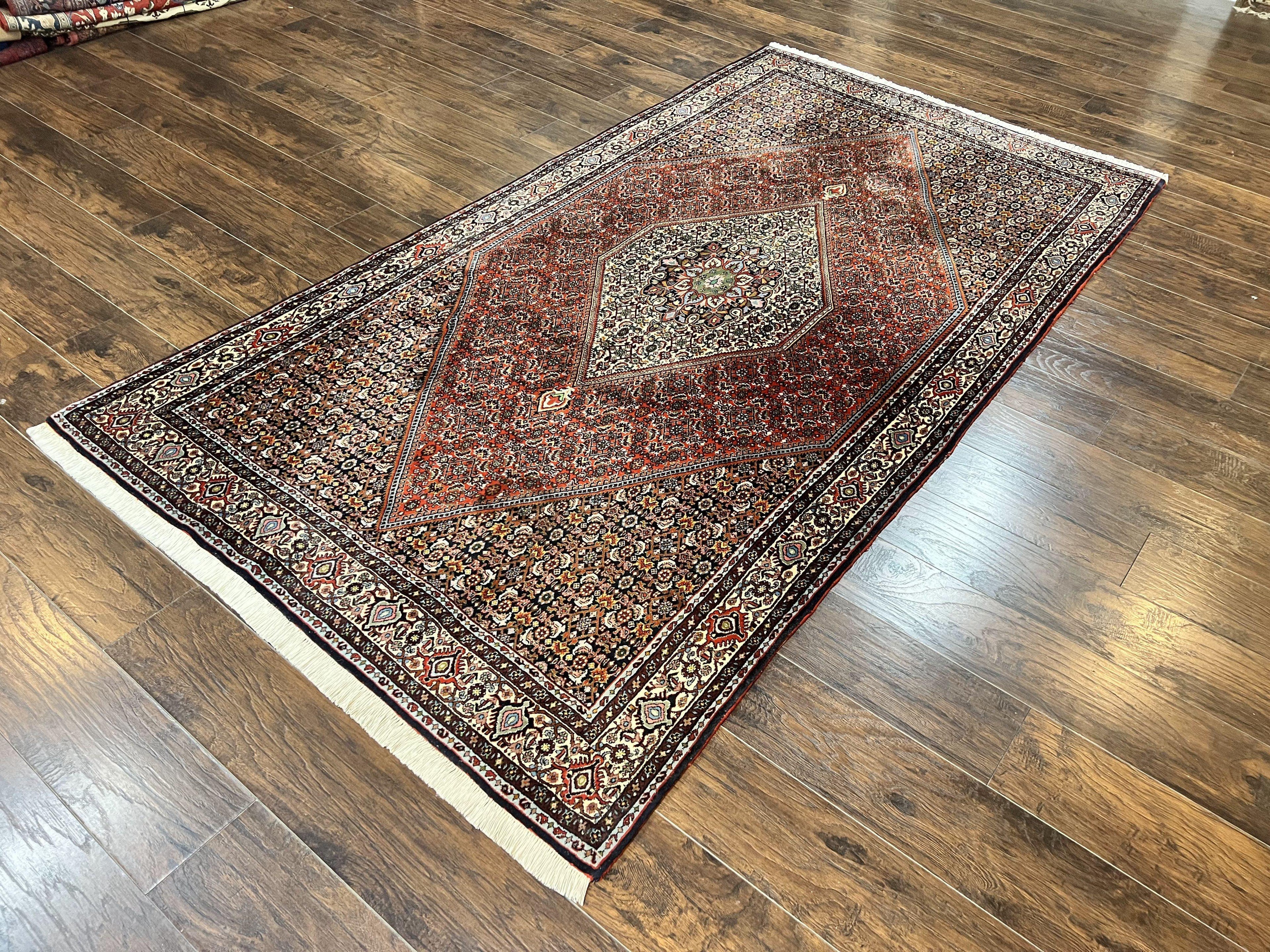 Persian Bidjar Rug 5x10, Wool Hand Knotted Vintage Carpet, Highly Detailed, Mahi Herati Pattern, 5 x 10 Oriental Rug
