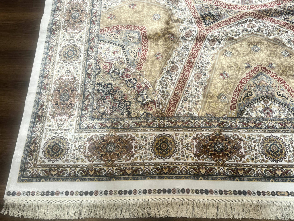 Turkish Silk Rug 8x10, Dome Design, Hereke Carpet, Bamboo Silk, New