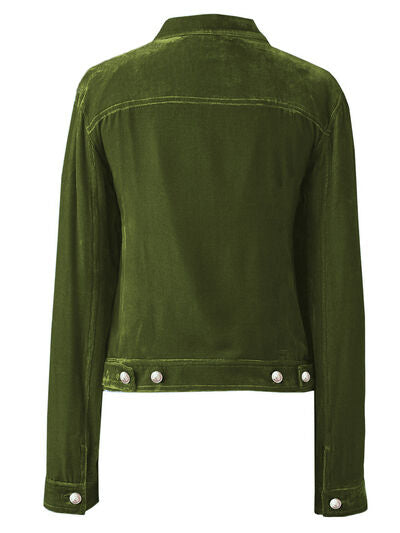 Casual Button-Up Long Sleeve Jacket with Chest Pockets and Relaxed Fit