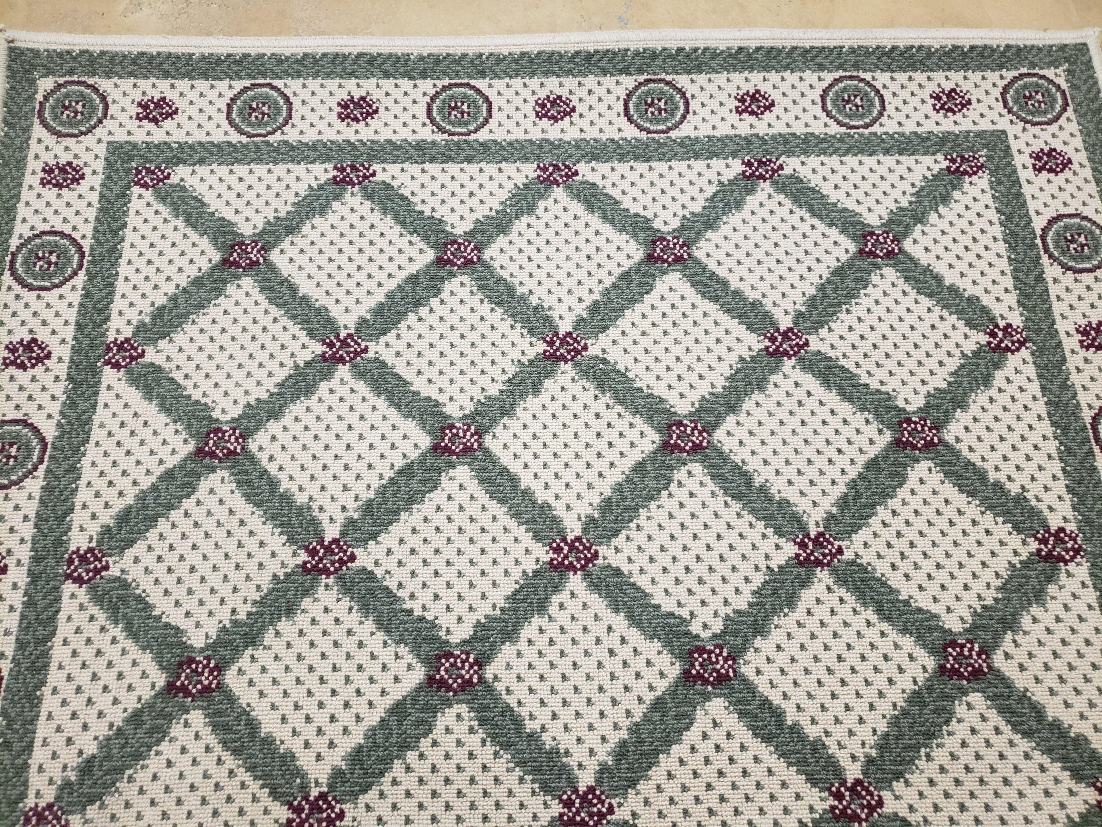 4x5 Panel Design Rug, 4' x 5' Power-Loomed Vintage Rug, Beige & Pine Green Carpet