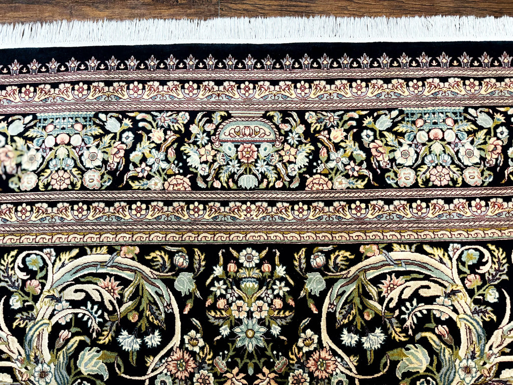 Pak Persian Rug 9x12, Highly Detailed Fine 260 KPSI, Floral, Handmade Traditional Carpet, Black
