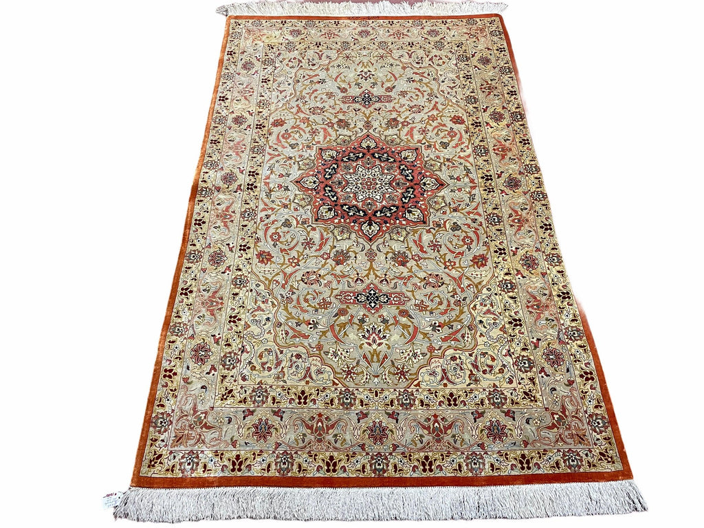 3' X 5' Vintage Fine Handmade Turkish Oriental Silk Rug 900 KPSI Wow