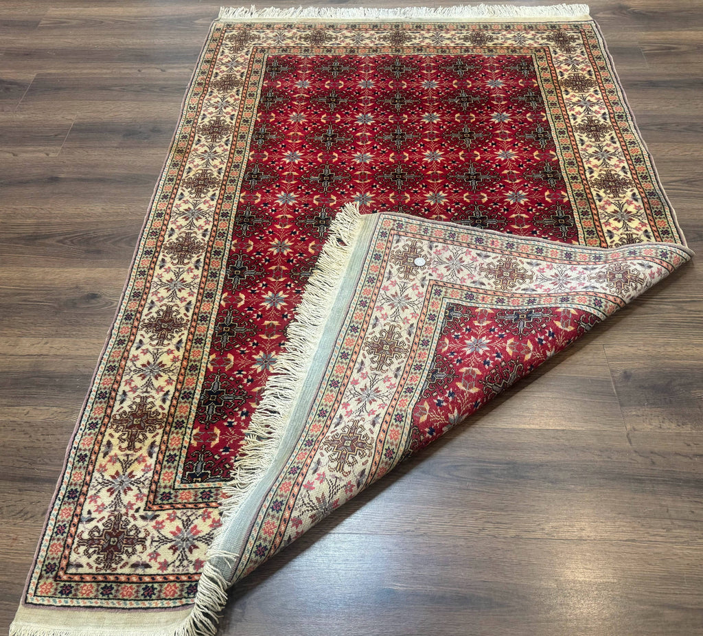 Turkish Sivas Rug 4x6, Red and Cream, Allover Design, Handmade Vintage