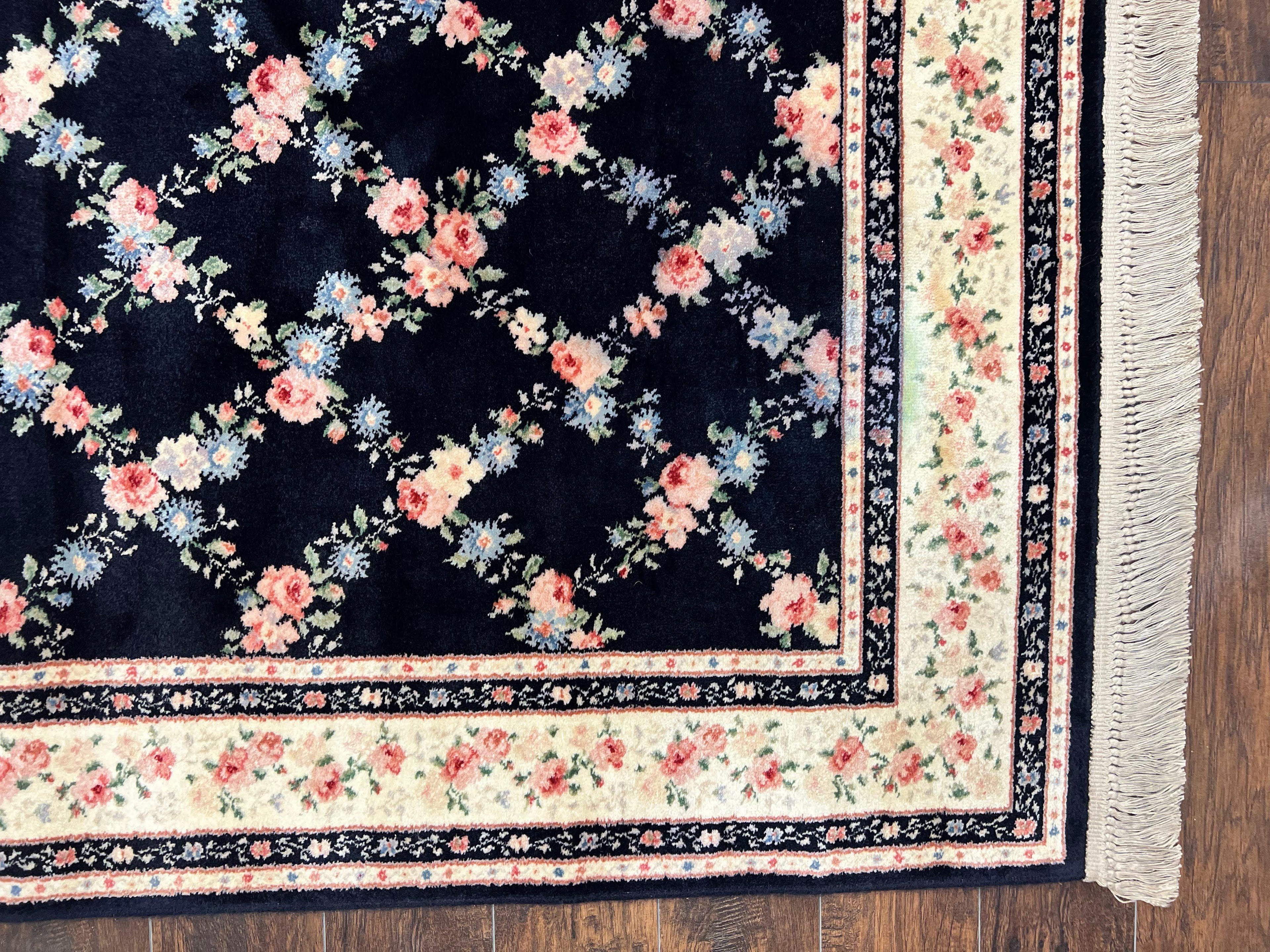 Karastan Rug 8' 8" x 12" Garden of Eden Collection Ebony Trellis #509/1270, Wool Pile Discontinued Vintage Karastan Carpet, Room Sized Rug