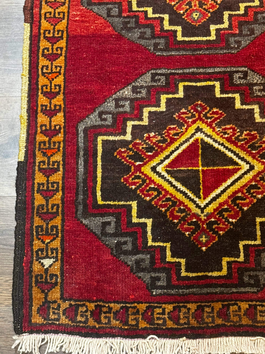 Small Antique Turkish Yastik Rug 2x3, Double Medallions, Geometric, Red, Wool