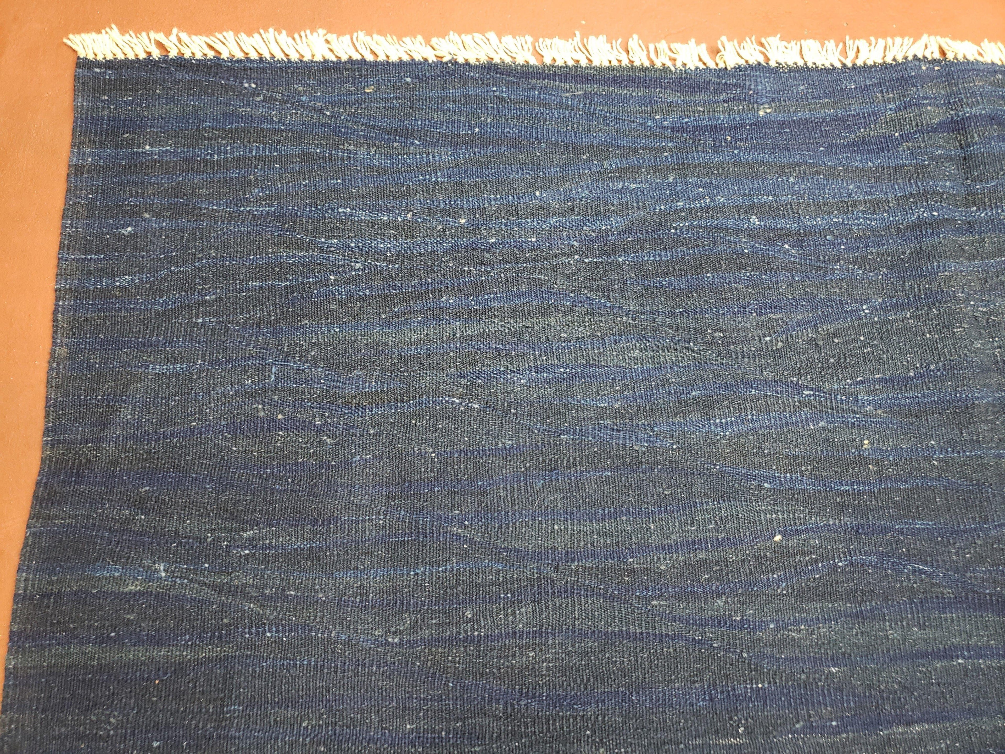 Large Blue Turkish Kilim Rug 7x10, Handmade, Wool