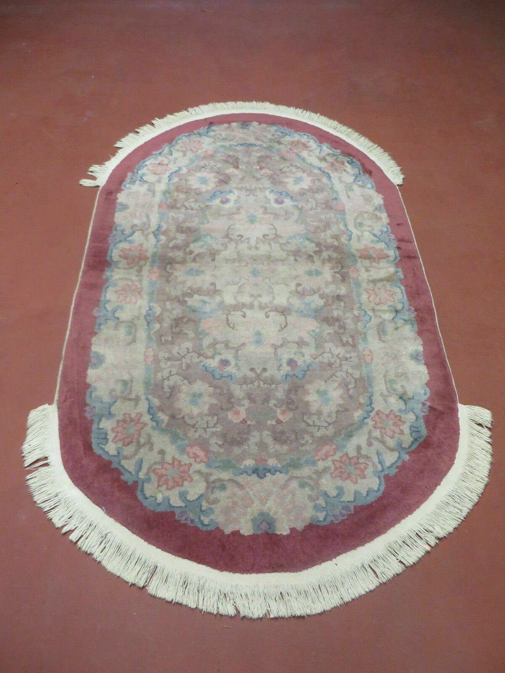 Oval Chinese Art Deco Rug 3x5 Vintage Wool Carpet