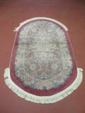 Oval Chinese Art Deco Rug 3x5 Vintage Wool Carpet