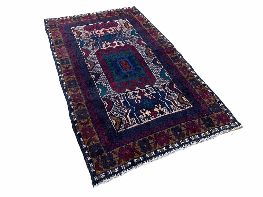 3 X 5 Vintage Handmade Tribal Wool Rug Balouchi Rug Afghan Rug Red Beige Nice