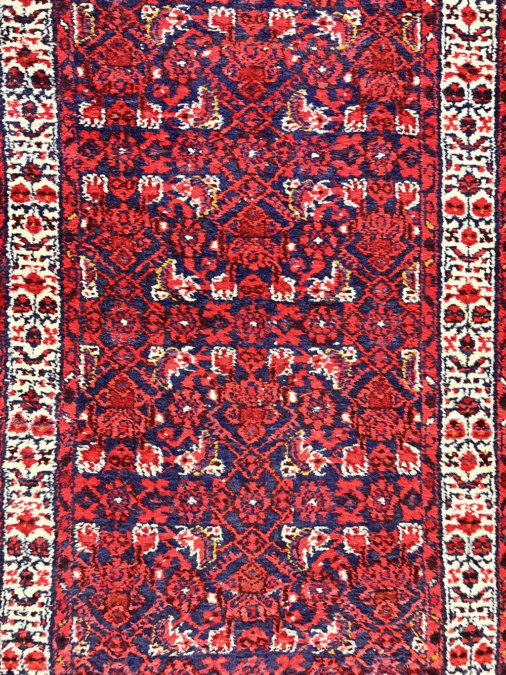 Persian Tribal Runner 3 x 9, Hamadan Dargazin Rug, Dark Blue and Red Wool Hand Knotted Hallway Rug, Vintage Antique Oriental Runner, 9ft Long Runner, Herati