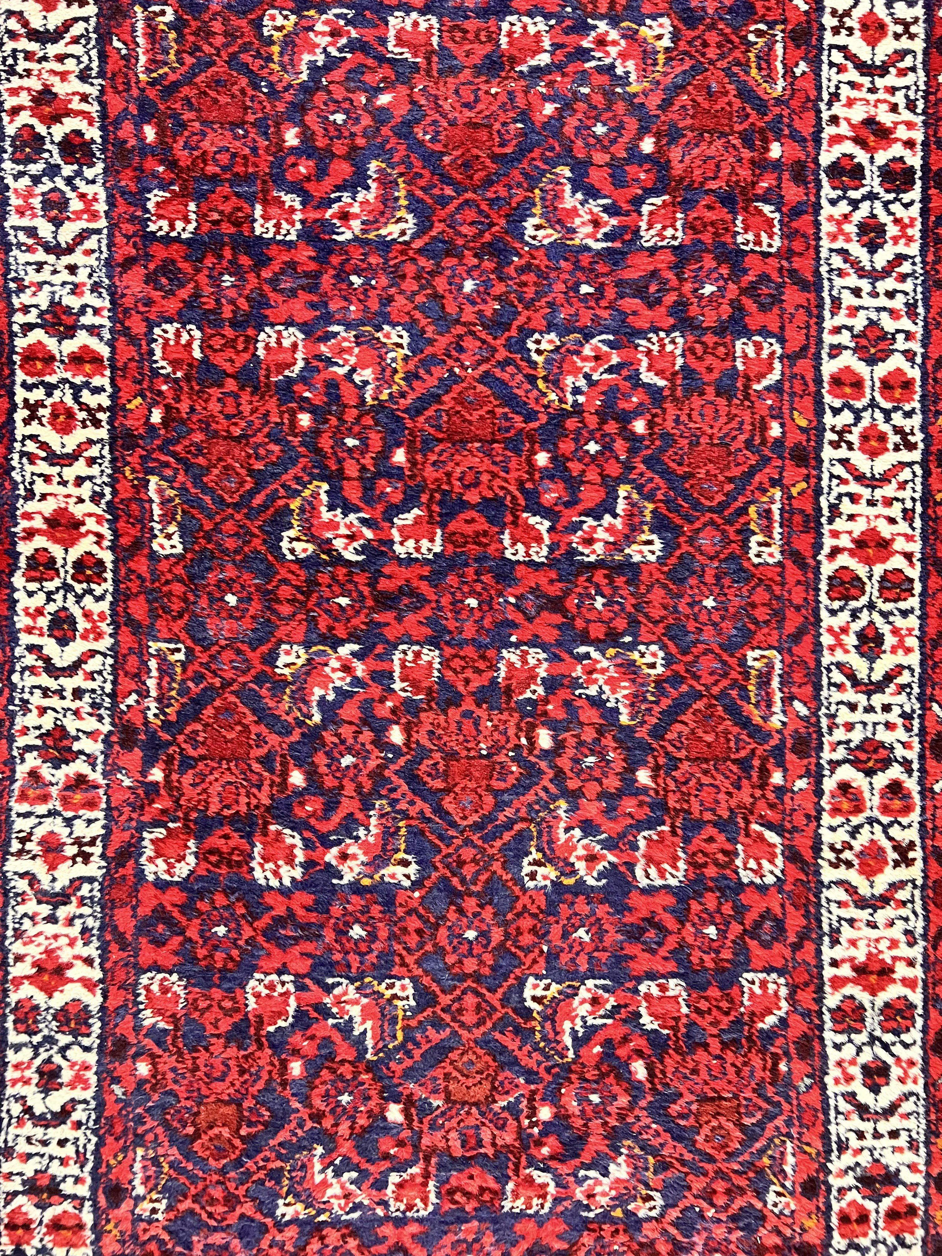 Persian Tribal Runner 3 x 9, Hamadan Dargazin Rug, Dark Blue and Red Wool Hand Knotted Hallway Rug, Vintage Antique Oriental Runner, 9ft Long Runner, Herati