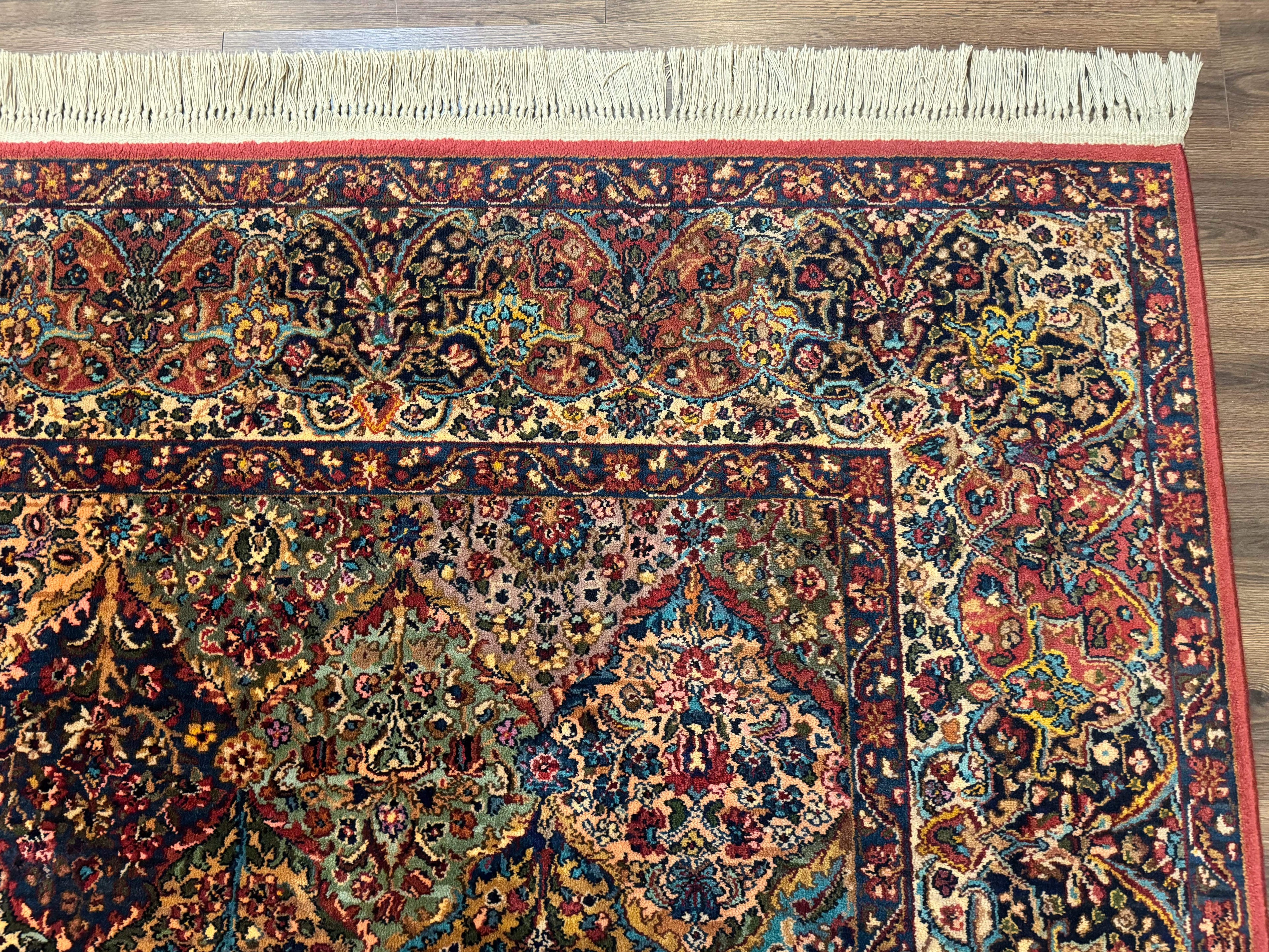 Karastan Rug 8.8 x 10.6, Multicolor Panel Kirman Rug #717, Original 700 Series, Wool