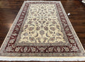Pak Persian Rug 6x9, Floral Allover Carpet 6 x 9 ft, Cream and Maroon Hand Knotted Wool and Silk Fine Oriental Rug, Traditional Vintage Rug