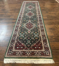 Green Indo Persian Bidjar Runner Rug 3x10, Green and Red