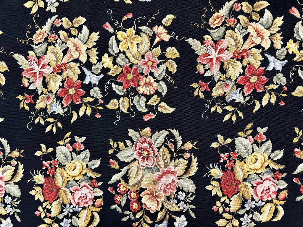 Palace Size Needlepoint Rug 12x16, Black and Colorful, Floral Panel, Handmade Oversized Wool Needlepoint Carpet, Rare