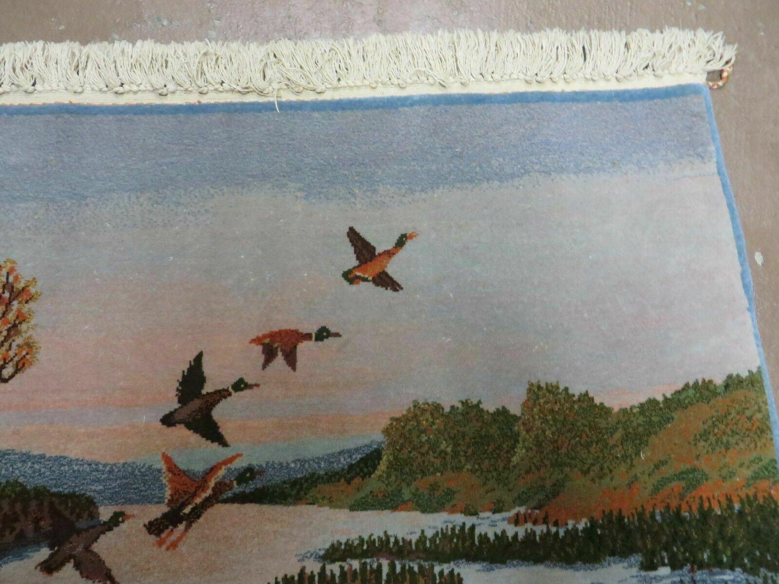 2' X 3' Vintage Handmade Pakistan Pictorial Rug Carpet Scenery Bird Tree Wow