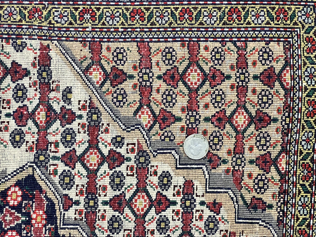 Afghan Rug 4x5, Wool with Silk Highlights, Very Fine Hand Knotted Vintage Oriental Carpet, Herati Pattern, Persian Rug, Bidjar Rug, 400 KPSI
