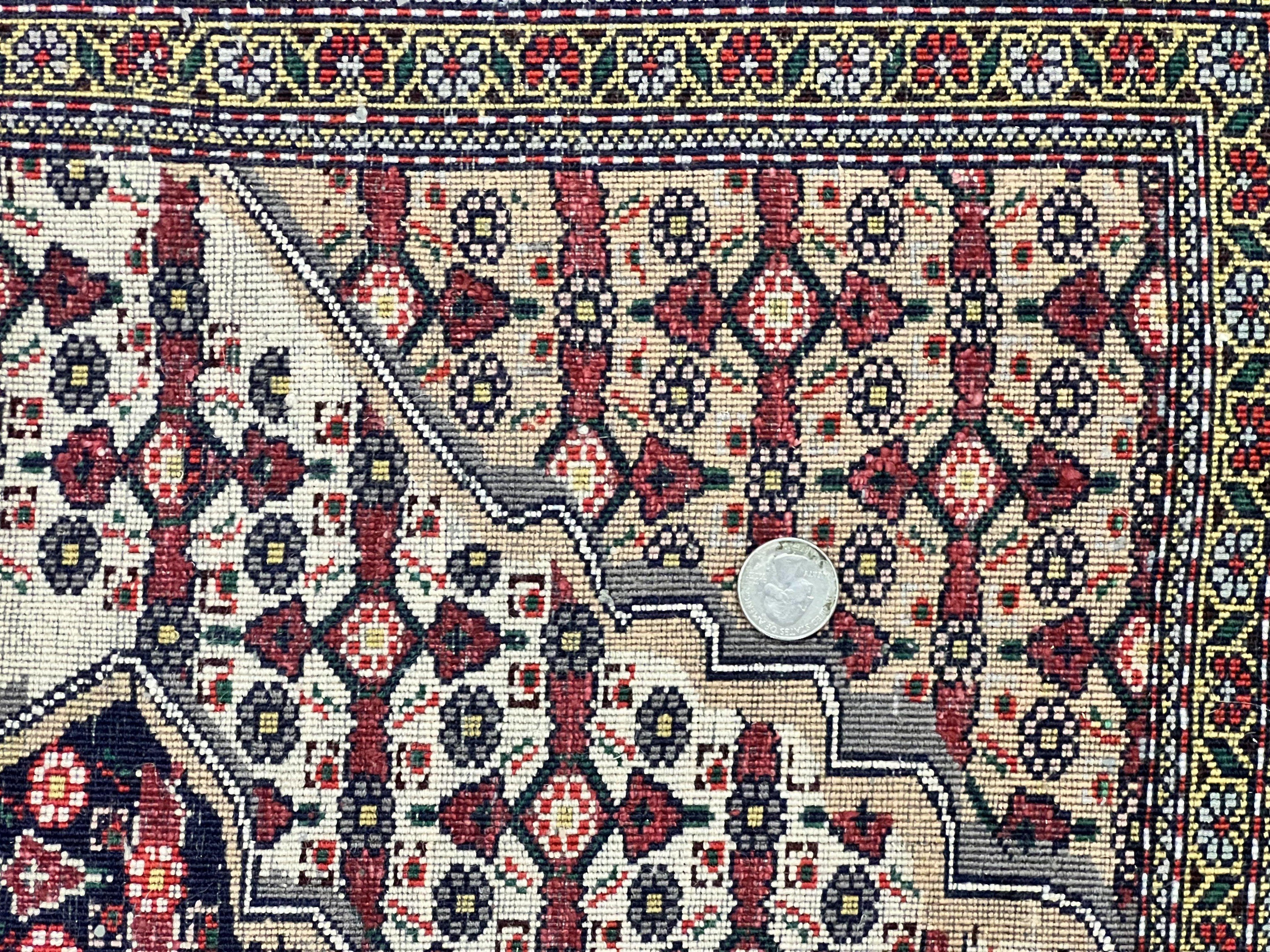 Afghan Rug 4x5, Wool with Silk Highlights, Very Fine Hand Knotted Vintage Oriental Carpet, Herati Pattern, Persian Rug, Bidjar Rug, 400 KPSI