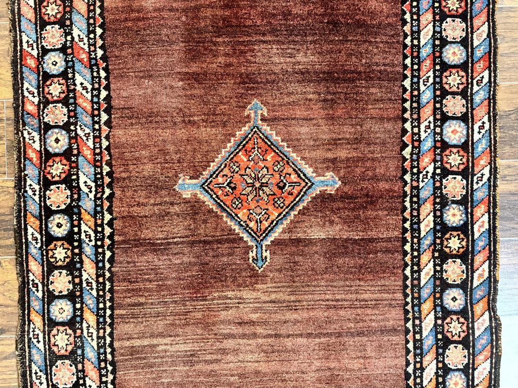 Antique Persian Rug 4x7, Sarab Tribal Wool Carpet, Brown and Multicolor, Handmade Wide Runner Rug 4 x 7, Open Field, Rainbow Border