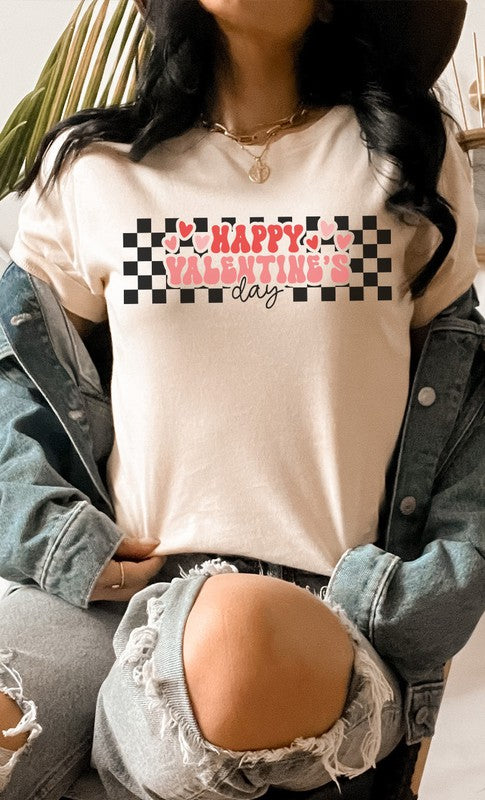 Happy Valentines Day Checker PLUS SIZE Graphic Tee T-Shirt