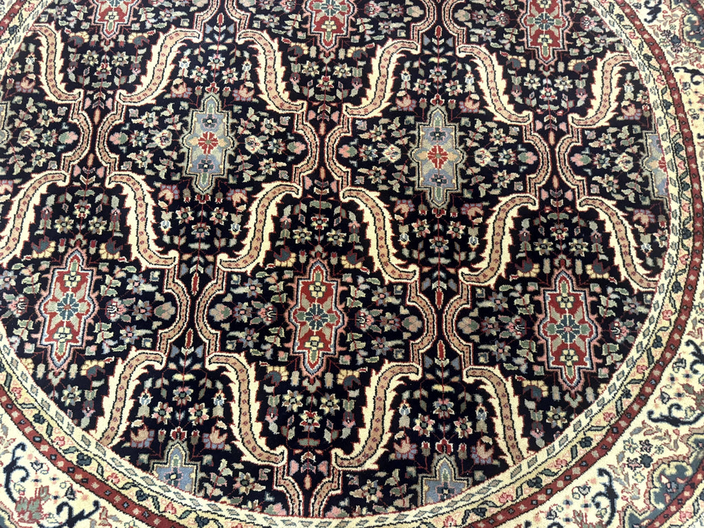Round Indo Persian Rug 6x6, Indian Bidjar Rug, Navy Blue and Beige