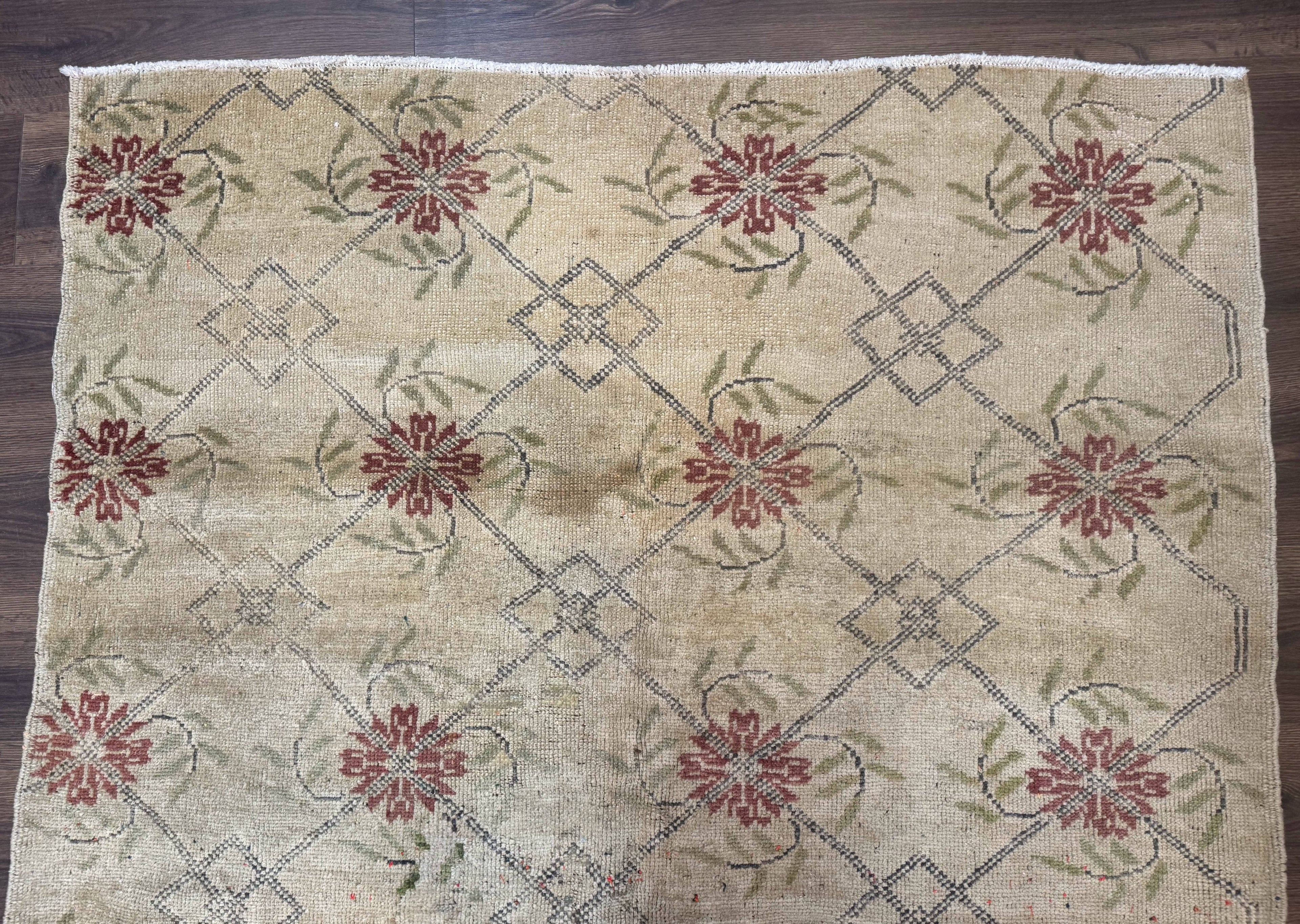 Turkish Rug 5x6, Oushak Carpet, Beige