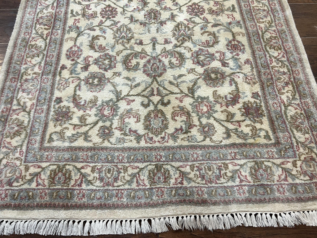 Indo Persian Rug 4x6, Vintage Handmade Wool Carpet, Floral Allover Pattern, Beige, Pair A