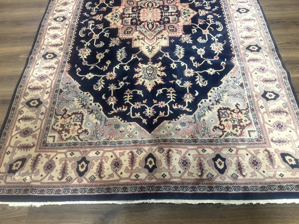 Karastan Rug Navy Serapi, Kara Shah Rug, Navy Blue, 5.6 x 8.6, Vintage Karastan Area Rug, Wool Pile Karastan Rug