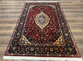 Sino Persian Rug 4x6, Traditional Wool Hand Knotted Carpet, Red Navy Blue, 225 KPSI